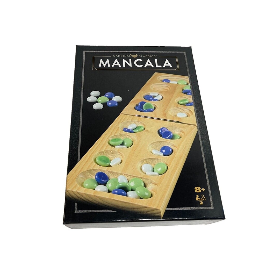 Cardinal Classics Solid Wood Mancala Board Game 48-Colored Stones NEW SEALED